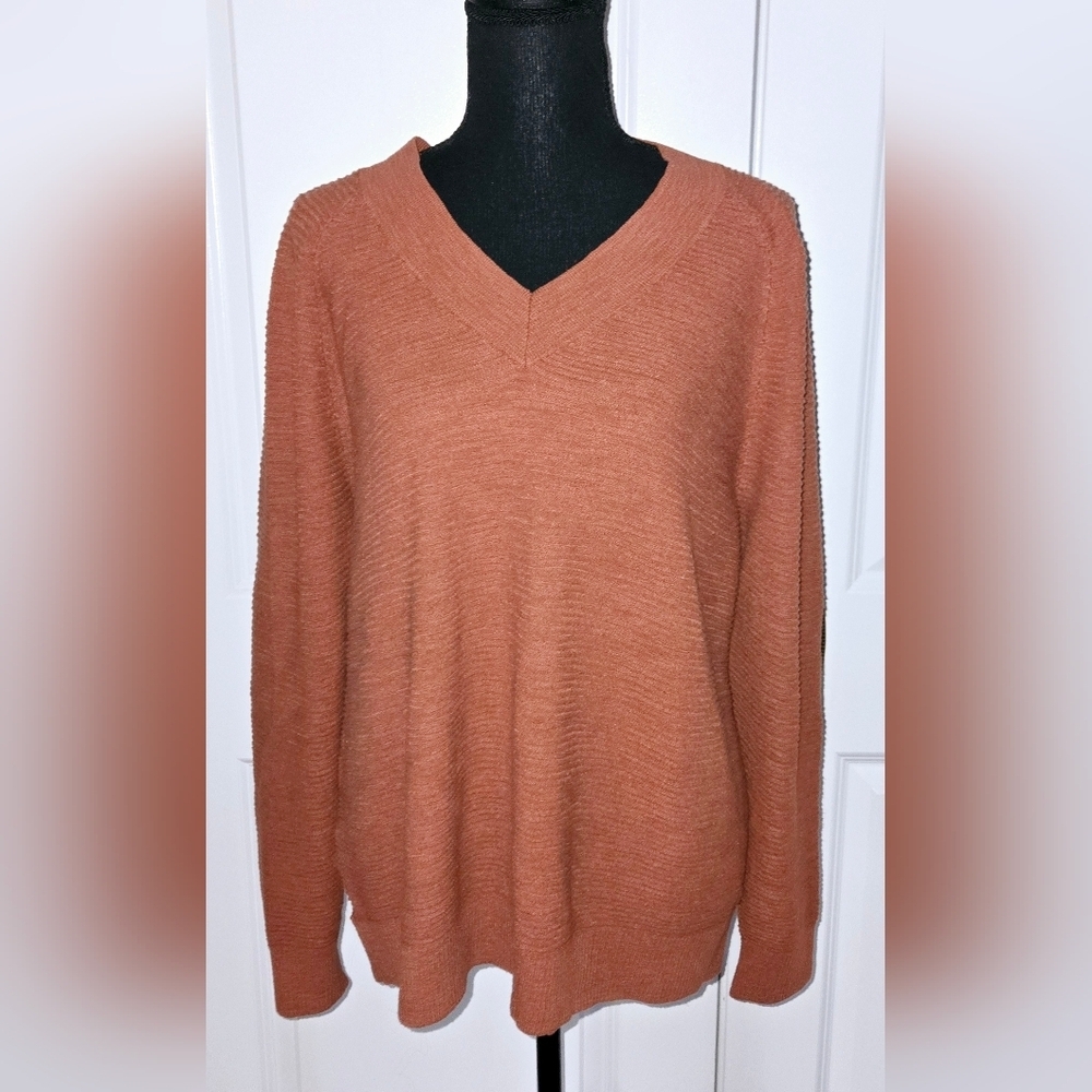 LOFT V-Neck Textured Sweater Amber Color Sz Sm